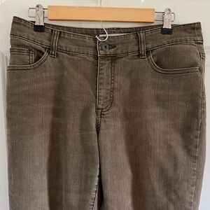 Chico"s Platinum Denim Womens Jeans Size 8 Brown Mid Rise 5 Pockets Slim Leg